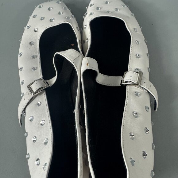 Tony Bianco White Sparkle Rhinestone Square-Toe Buffy Flats, Size 8.5 - Picture 10 of 16